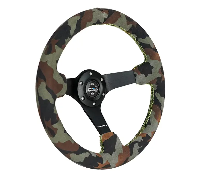 Nrg Reinforced Steering Wheel (350Mm / 3In. Deep) Camo/Green Stitch W/5Mm Matte Black Spokes 2