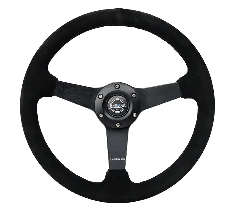 Nrg Sport Steering Wheel (350Mm / 1.5In Deep) Black Suede/Black Stitch W/Matte Black Solid Spokes 1