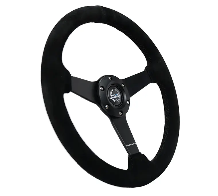 Nrg Sport Steering Wheel (350Mm / 1.5In Deep) Black Suede/Black Stitch W/Matte Black Solid Spokes 2