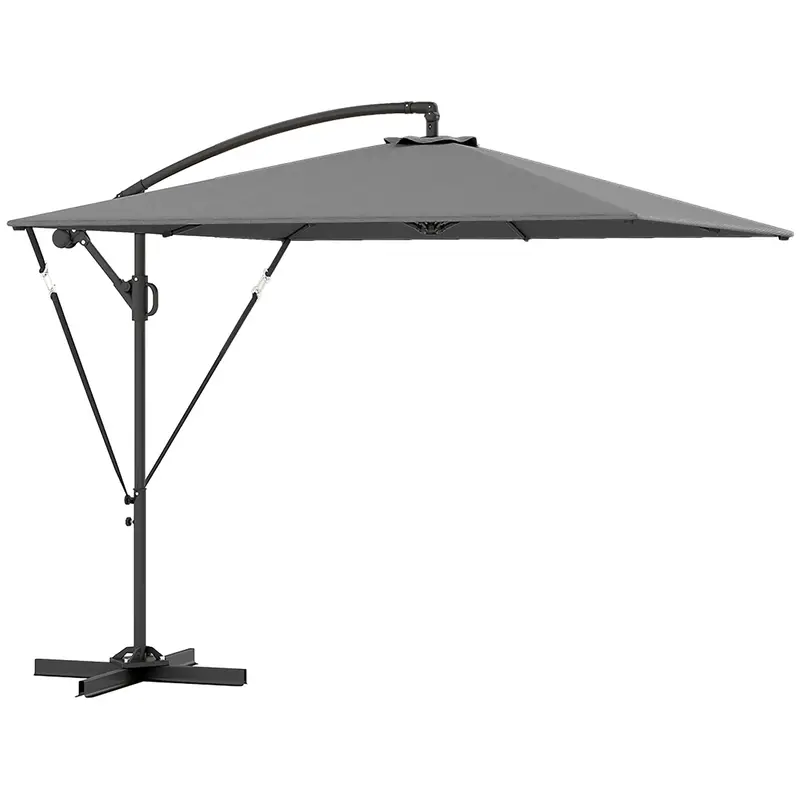 Offset Patio Umbrella With Base, Cover And Tilt Function, Grey 1
