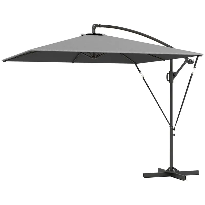 Offset Patio Umbrella With Base, Cover And Tilt Function, Grey 2