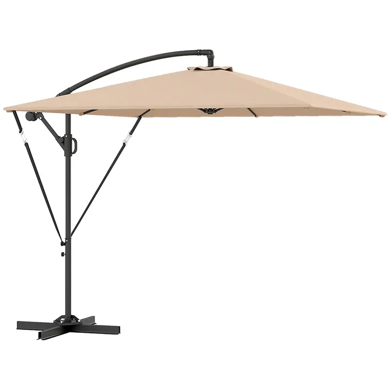 Offset Patio Umbrella With Base, Cover And Tilt Function, Khaki 1