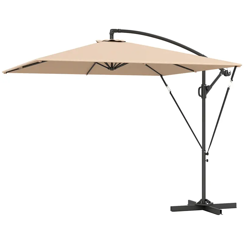 Offset Patio Umbrella With Base, Cover And Tilt Function, Khaki 2