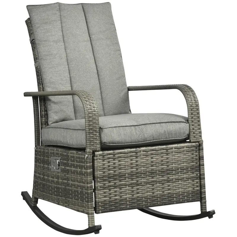 Outdoor Cushioned Pe Rattan Recliner Chair With Adjustable Footrest & Armrests, Mixed Grey 1