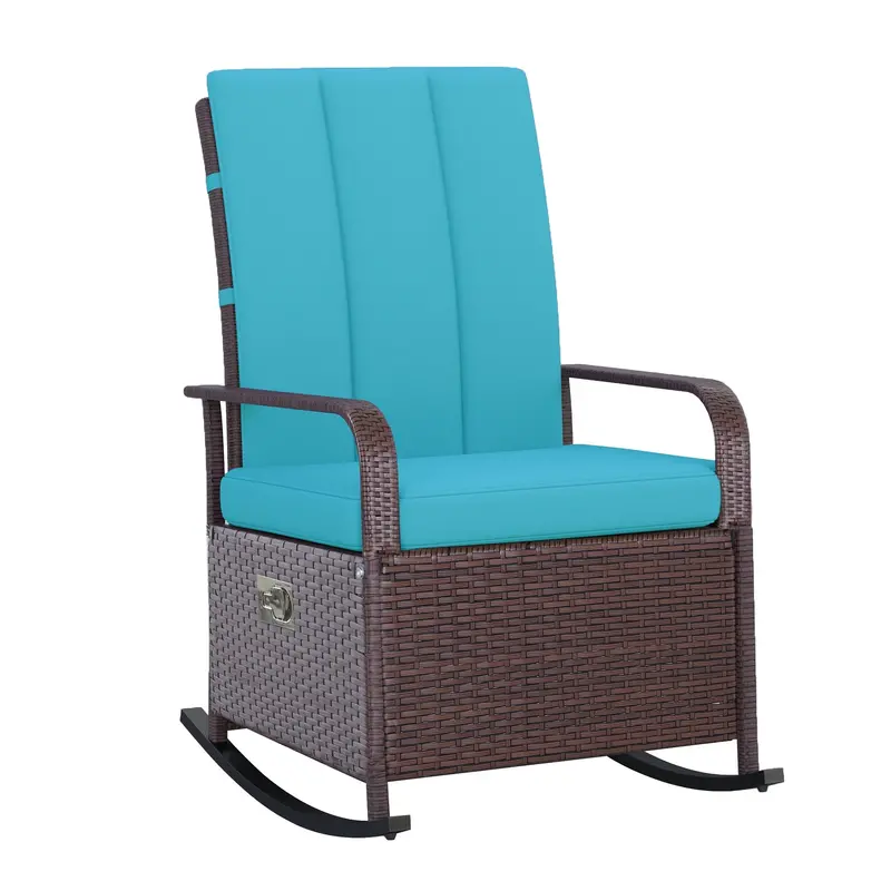 Outdoor Cushioned Pe Rattan Recliner Chair With Adjustable Footrest & Armrests, Turquoise 1