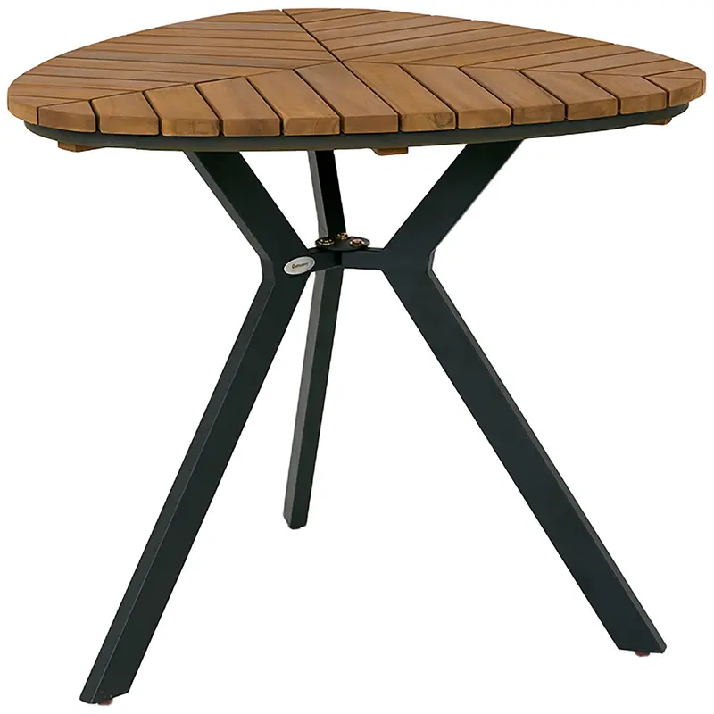 Outdoor Dining Table With Slatted Acacia Wood Leaf Tabletop & Steel Legs, Teak 2