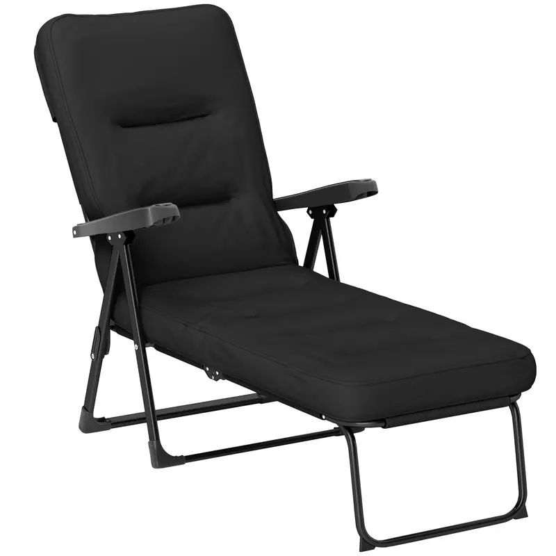 Outdoor Folding Reclining Lounge Chair With Padded Cushion Recline Back & Footrest, Black 1