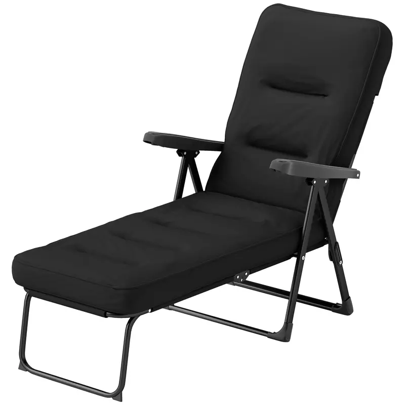 Outdoor Folding Reclining Lounge Chair With Padded Cushion Recline Back & Footrest, Black 2
