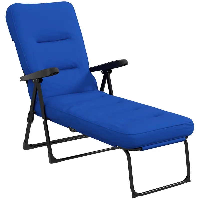 Outdoor Folding Reclining Lounge Chair With Padded Cushion Recline Back & Footrest, Blue 1