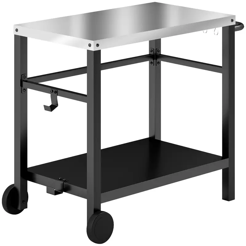 Outdoor Grill Cart With Stainless Steel Top, 2 Shelves And Wheels, Charcoal Grey 2