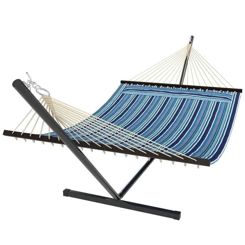 Outdoor Hammock With Stand, Detachable Pillow And Spreader Bars, Blue 1