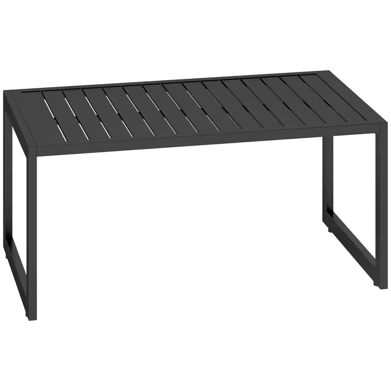 Outdoor Patio Coffee Table With Slatted Tabletop & Adjustable Foot Pads, Black 1