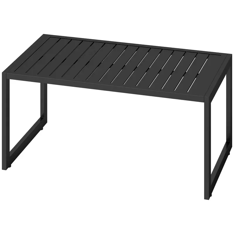 Outdoor Patio Coffee Table With Slatted Tabletop & Adjustable Foot Pads, Black 2