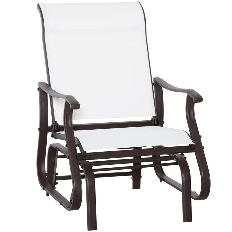 Outdoor Patio Glider Chair With Steel Frame & Mesh Fabric For Backyard & Porch, Cream White 1