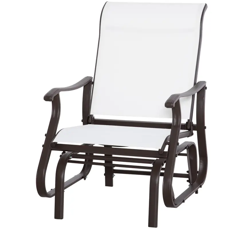 Outdoor Patio Glider Chair With Steel Frame & Mesh Fabric For Backyard & Porch, Cream White 2