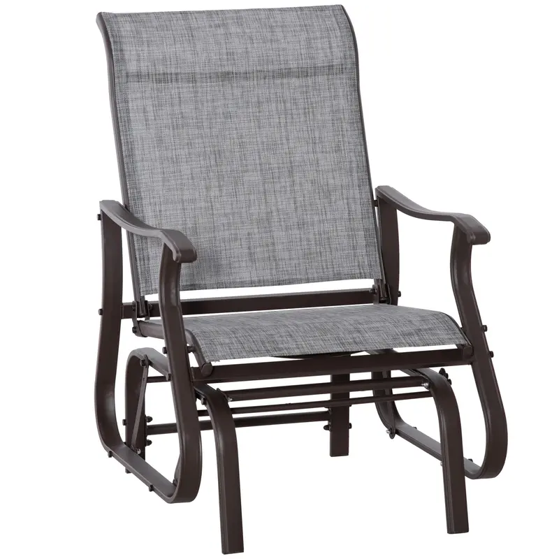 Outdoor Patio Glider Chair With Steel Frame & Mesh Fabric For Backyard & Porch, Grey 1