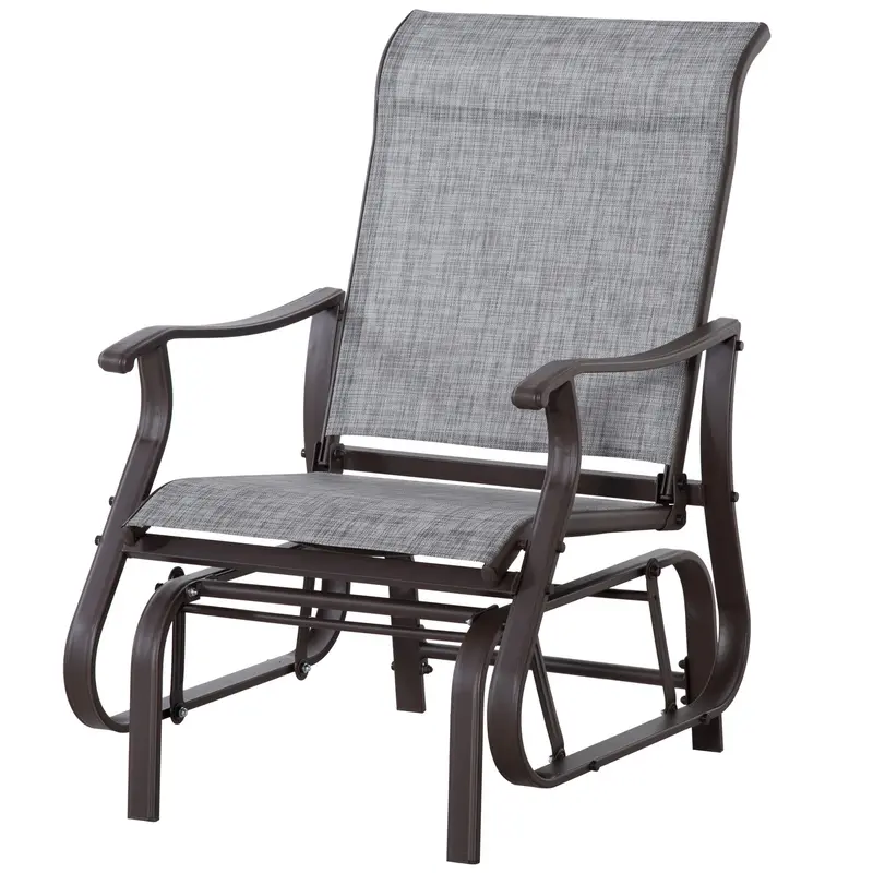 Outdoor Patio Glider Chair With Steel Frame & Mesh Fabric For Backyard & Porch, Grey 2