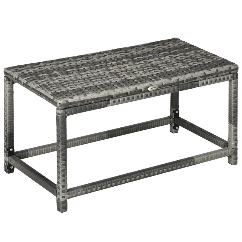 Outdoor Patio Rattan End Table With Full Woven Table Top For Garden, Balcony, Mixed Grey 1