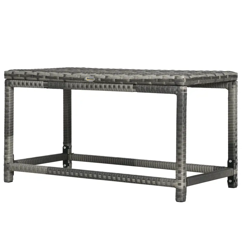 Outdoor Patio Rattan End Table With Full Woven Table Top For Garden, Balcony, Mixed Grey 2