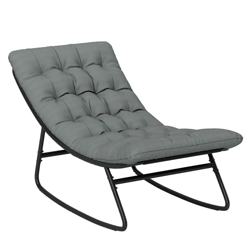 Outdoor Patio Rocking Chair With Cushion, Balcony Chair With Mesh Deep Seat, Grey 1