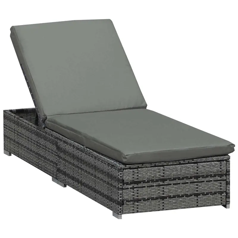 Outdoor Patio Wicker Lounge Chair With 5-Level Adjustable Backrest & Cushion, Mixed Grey 1