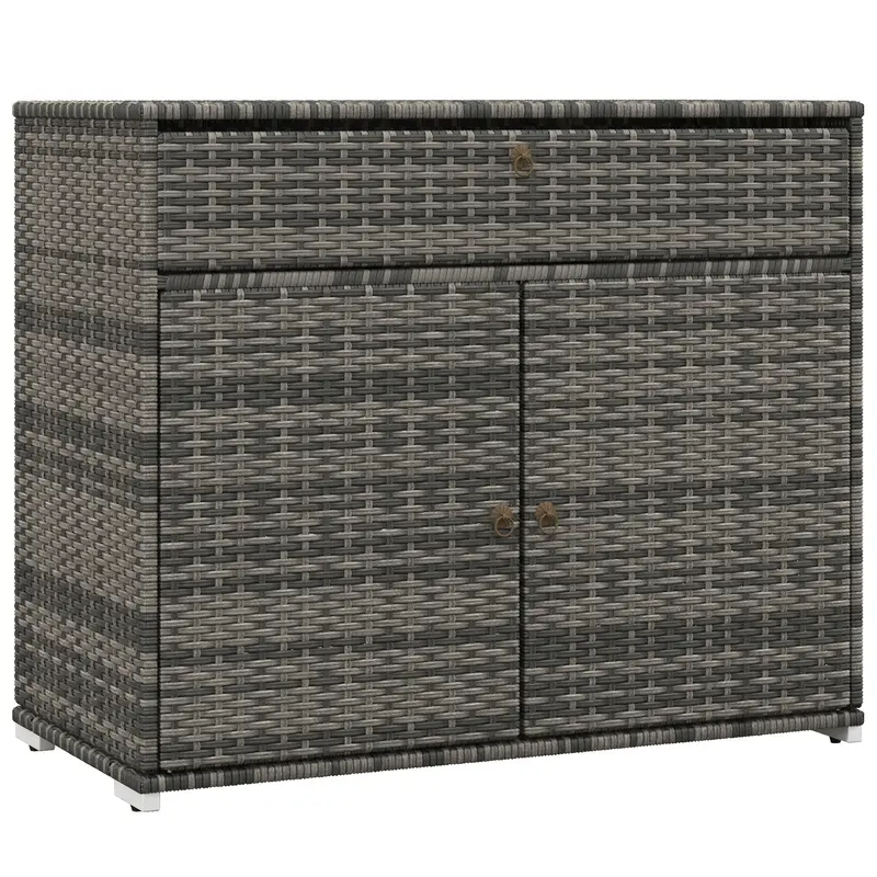 Outdoor Pe Rattan Storage Cabinet, 2-Door Pool Towel Storage Cabinet With Drawer, Grey 1