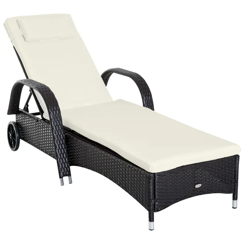 Outdoor  Pe Rattan Wicker Chaise Lounge Chair W/ 5-Level Height Adjust Backrest, Cream White 1