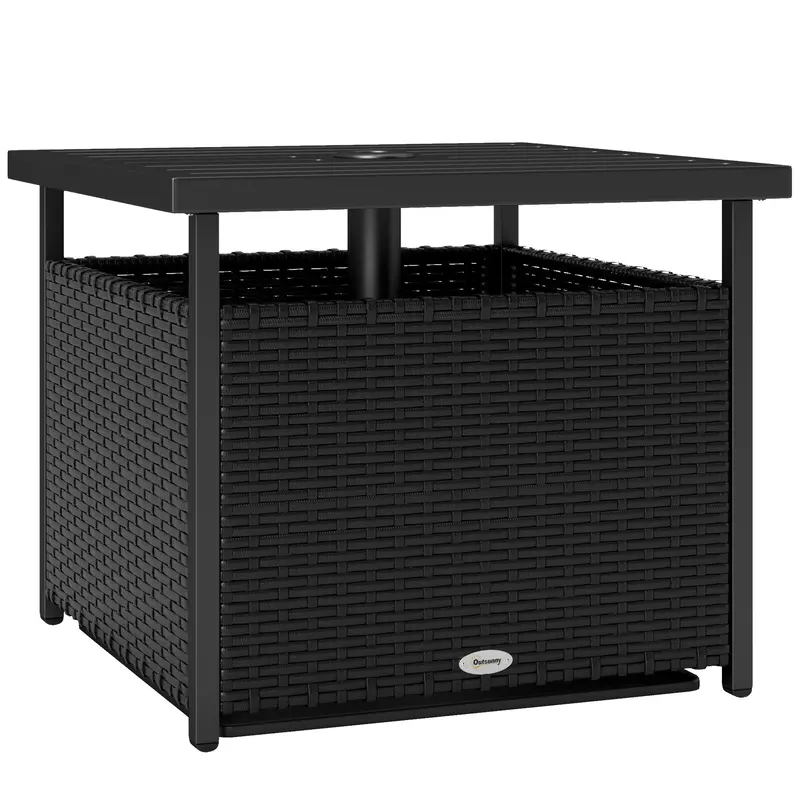Outdoor Rattan Coffee Wicker Patio Table W/ 4Cm Umbrella Hole For Backyard, Black 1