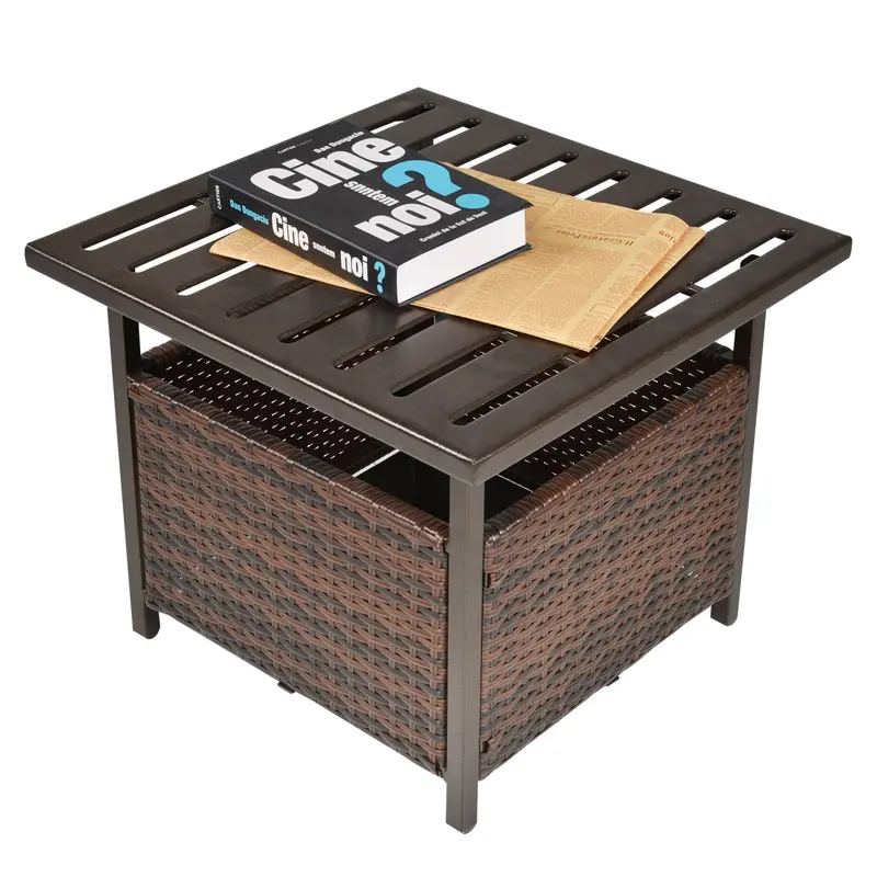 Outdoor Rattan Coffee Wicker Patio Table W/ 4Cm Umbrella Hole For Backyard, Brown 2