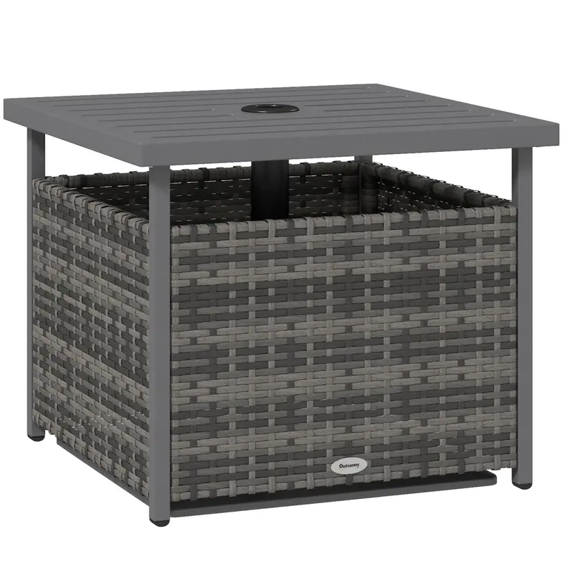 Outdoor Rattan Coffee Wicker Patio Table W/ 4Cm Umbrella Hole For Backyard, Mixed Grey 1