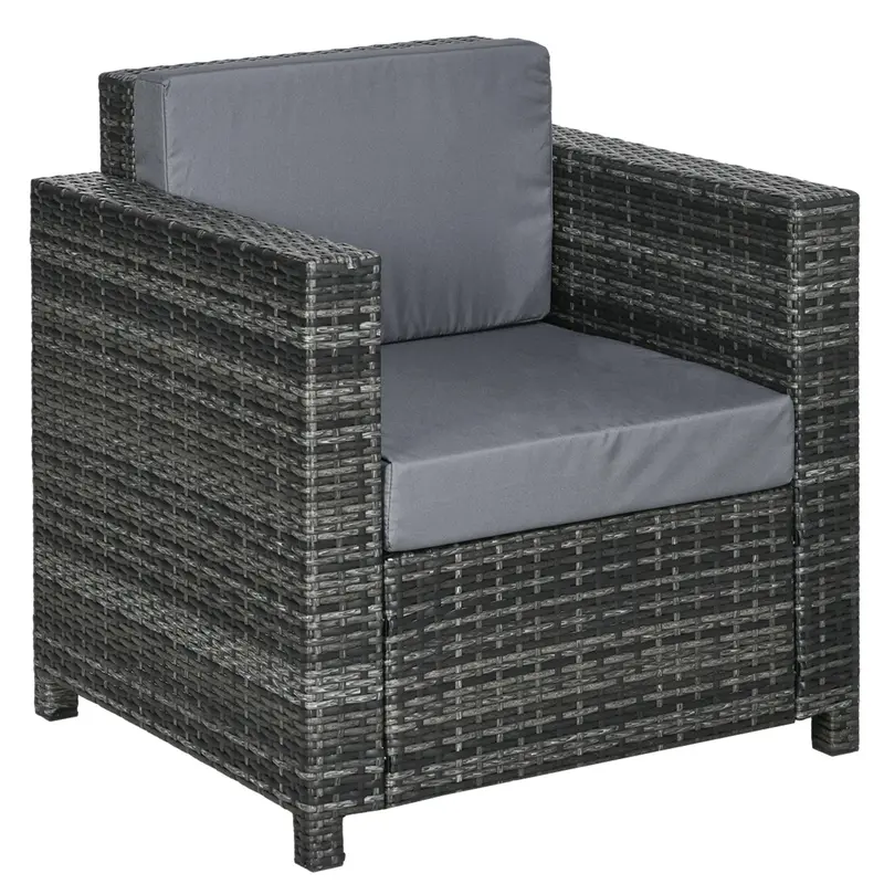 Outdoor Rattan Sofa, Patio Wicker Armchair With Cushions For Garden, Balcony, Porch, Grey 1