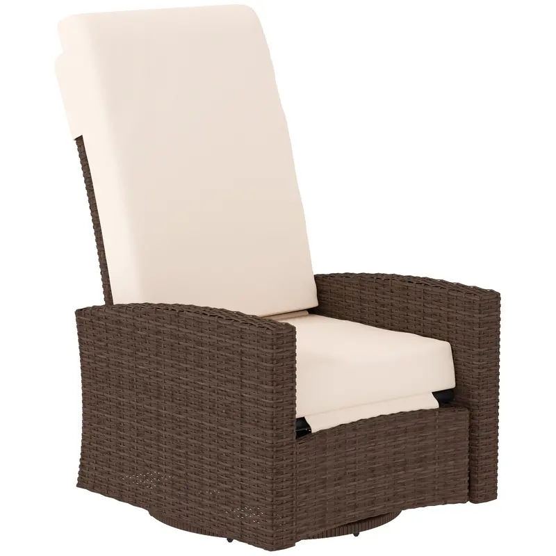 Outdoor Rattan Wicker Lounge Chair With Footrest & Soft Cushion For Patio, Cream White 2