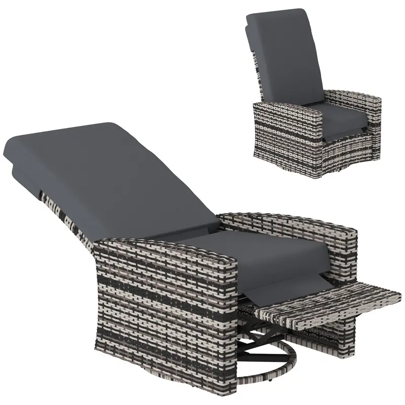 Outdoor Rattan Wicker Lounge Chair With Footrest & Soft Cushion For Patio, Grey 1