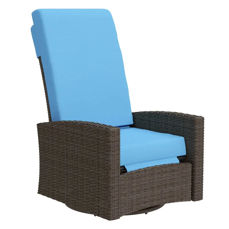 Outdoor Rattan Wicker Lounge Chair With Footrest & Soft Cushion For Patio, Sky Blue 2