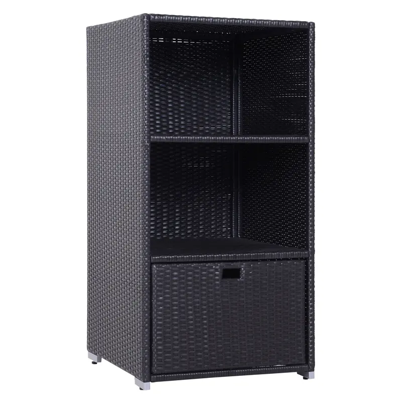Outdoor Rattan Wicker  Storage Organizer W/ Shelf & Drawer For Poolside, Dark Brown 1