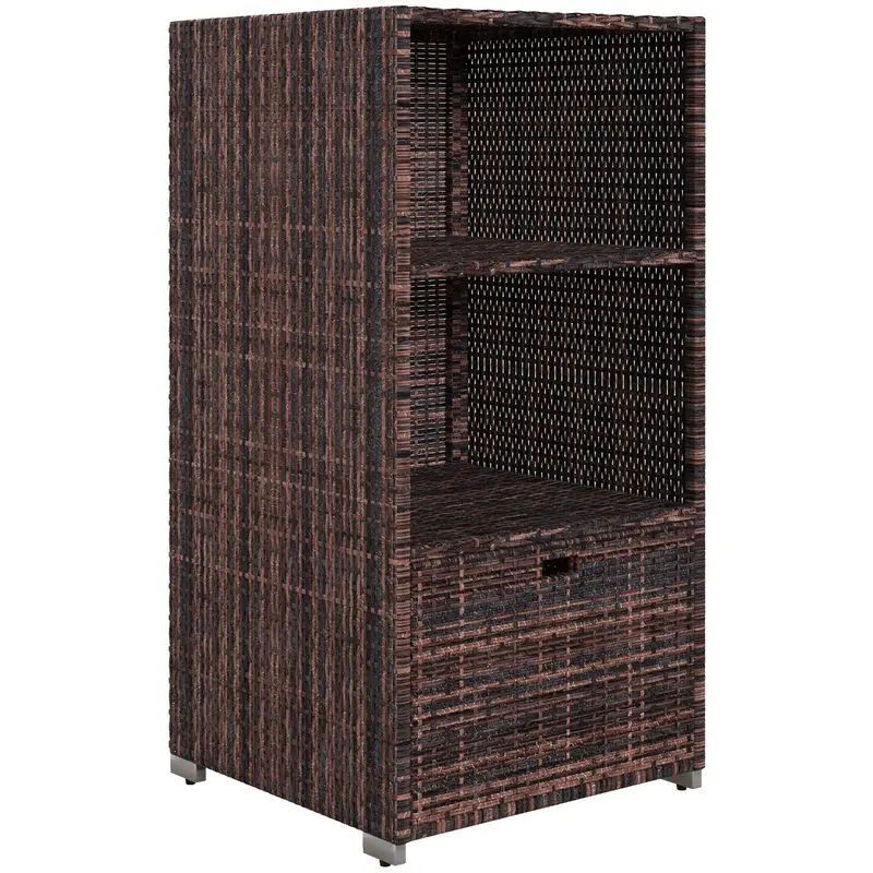 Outdoor Rattan Wicker  Storage Organizer W/ Shelf & Drawer For Poolside, Mixed Brown 1