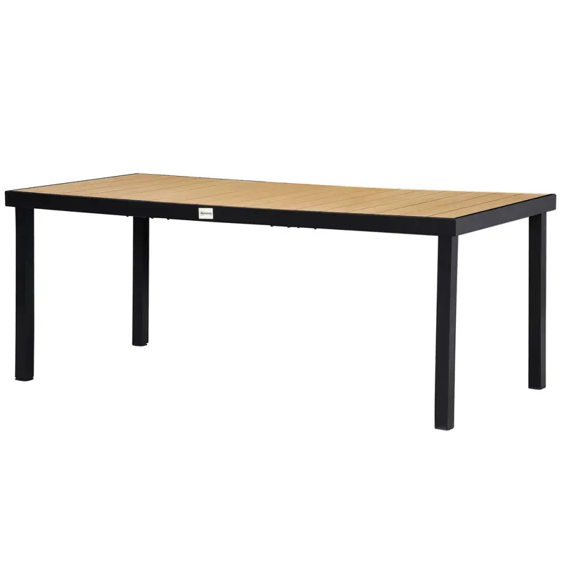 Outdoor Rectangular Aluminum Garden Dining Table For 8 With All-Weather Faux Wood Top, Natural 1