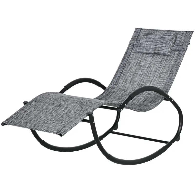 Outdoor Rocking Chair, Patio Zero Gravity Rocker With Mesh Seat And Padded Pillow, Grey 1