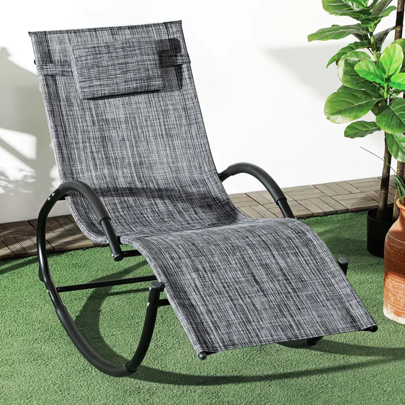 Outdoor Rocking Chair, Patio Zero Gravity Rocker With Mesh Seat And Padded Pillow, Grey 2