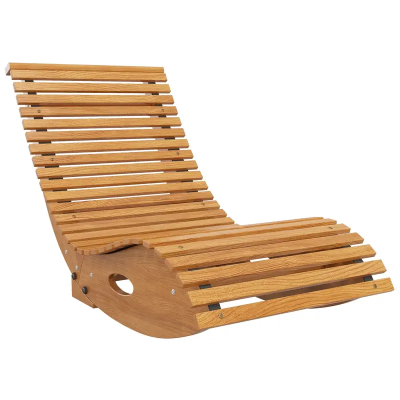Outdoor Rocking Chair W/ Slatted Seat, Wooden Rocking Chair For Poolside, Lawn, Teak 1