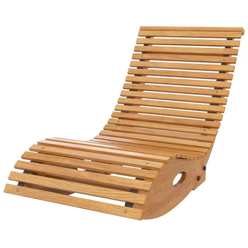 Outdoor Rocking Chair W/ Slatted Seat, Wooden Rocking Chair For Poolside, Lawn, Teak 2