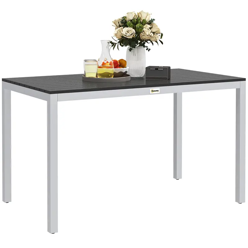Outdoor Rust-Resistant Dining Table For 4-6 With Slatted Top, Easy Maintenance, Black 1