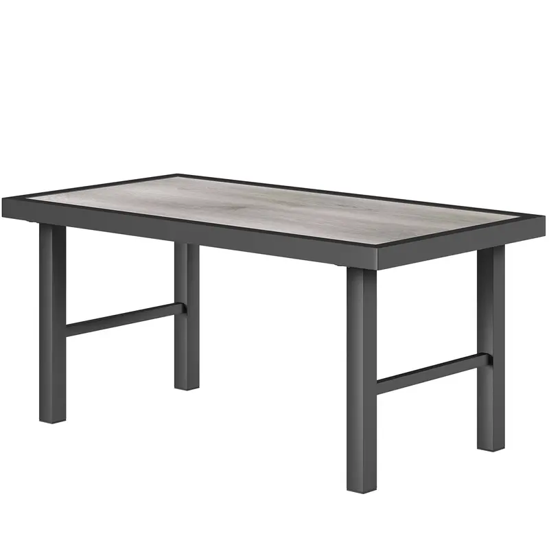 Outdoor Side Table With Spc Woodgrain Tabletop, Metal Patio Coffee Table, Distressed Grey 2