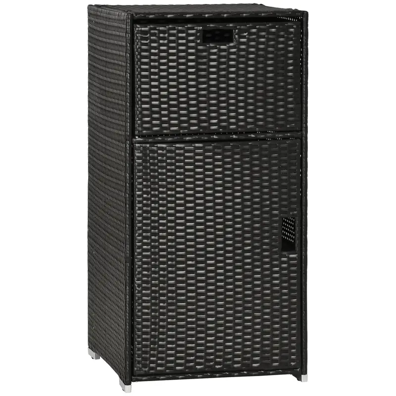 Outdoor Storage Cabinet, Waterproof Pe Rattan Wicker Storage With Basket Drawer, Dark Brown 1