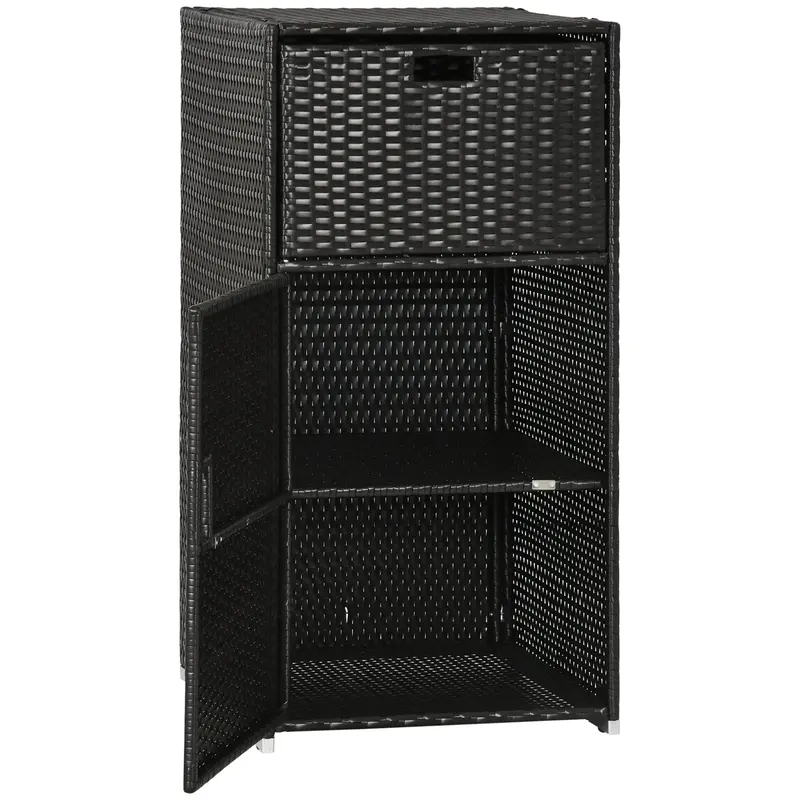 Outdoor Storage Cabinet, Waterproof Pe Rattan Wicker Storage With Basket Drawer, Dark Brown 2