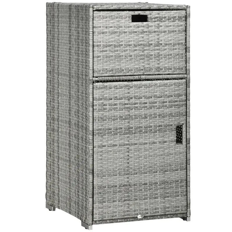Outdoor Storage Cabinet, Waterproof Pe Rattan Wicker Storage With Basket Drawer, Mixed Grey 1