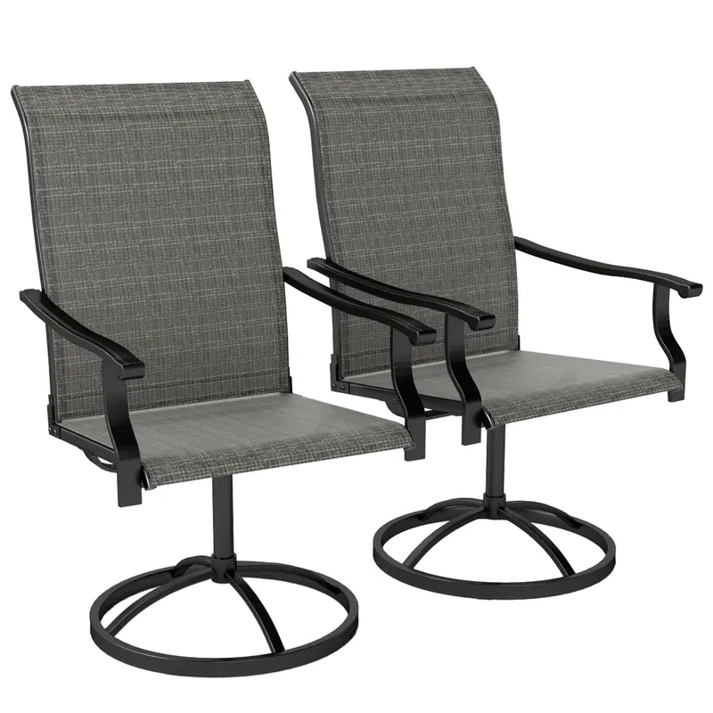Outdoor Swivel Dining Chairs Set Of 2, High Back Swivel Chairs W/ All Weather Mesh, Grey 1