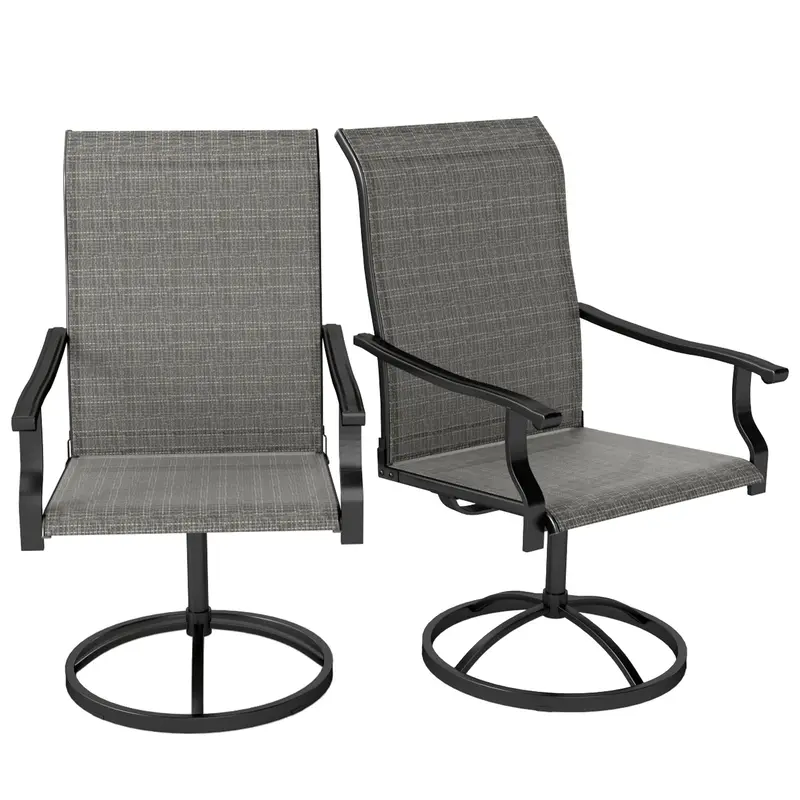 Outdoor Swivel Dining Chairs Set Of 2, High Back Swivel Chairs W/ All Weather Mesh, Grey 2