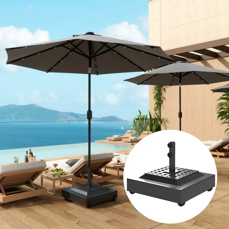Outdoor Umbrella Base With Wheels, Up To 143Lbs Sand Or 112Lbs Water, Black 2