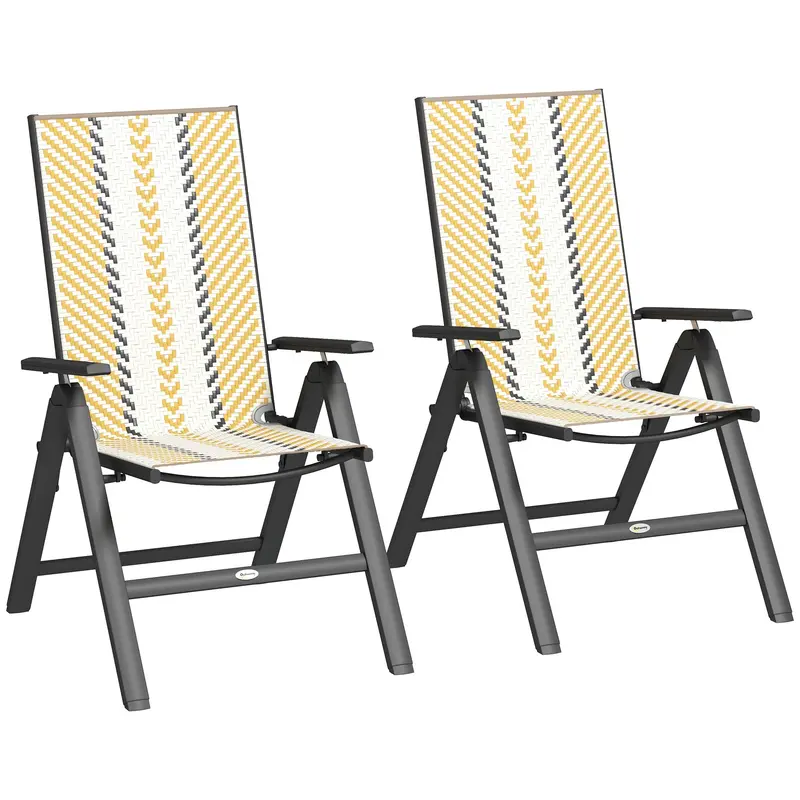 Outdoor Wicker Chairs Set Of 2 With 5-Position Adjustable Backrest & Steel Frame, Orange 1